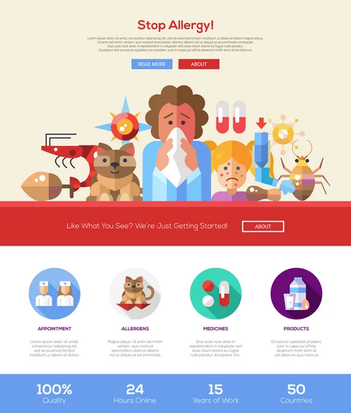 ウェブデザイン要素を含むアレルギーウェブサイトヘッダーバナーを停止 — ストックベクタ