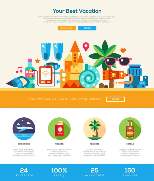 Bannière d'en-tête de site Web de voyage de vacances d'été avec des éléments de webdesign — Image vectorielle