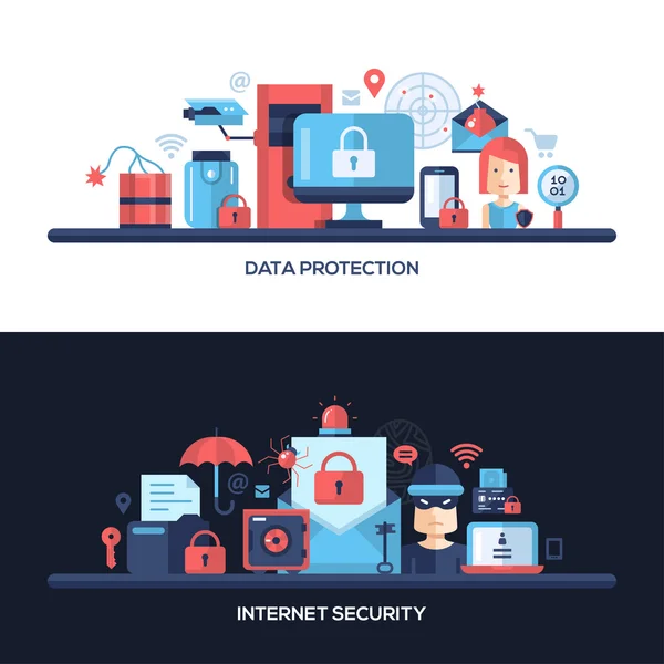 Flat design site web sécurité des données en-têtes bannières ensemble — Image vectorielle