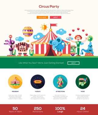Sirk, webtasarım elemanları ile karnaval parti web sitesi başlık afiş