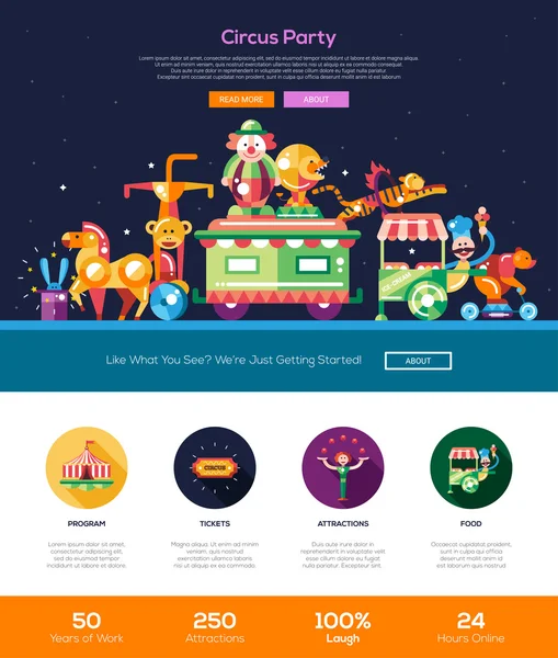 Circo, carnaval partido sitio web encabezado banner con elementos de diseño web — Vector de stock