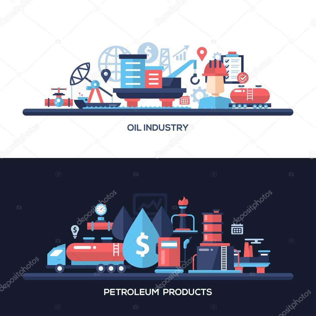 Flat design oil and gas industry website headers banners set