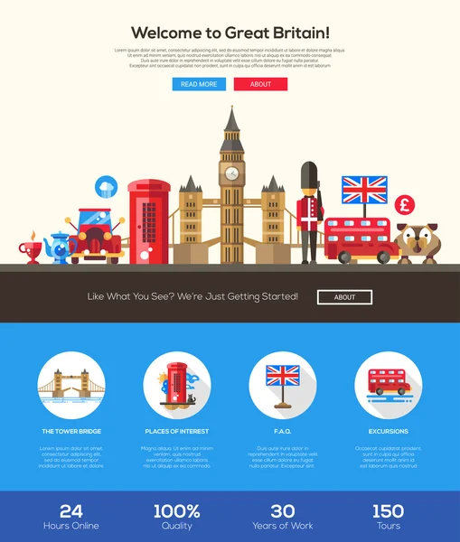 Viajar a Gran Bretaña encabezado del sitio web banner con elementos de diseño web — Vector de stock