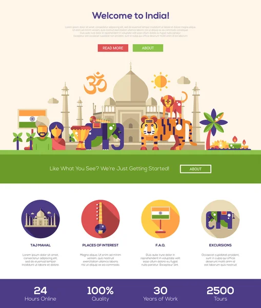 Ταξιδεύοντας στην Ινδία διαφημιστικό πλαίσιο κεφαλίδας Web με στοιχεία σχεδίασης Web — Διανυσματικό Αρχείο