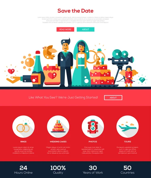 Banner header situs layanan pernikahan dengan elemen desain web - Stok Vektor