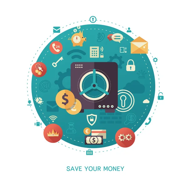 Économisez votre argent - illustration d'infographie d'entreprise de design plat moderne — Image vectorielle