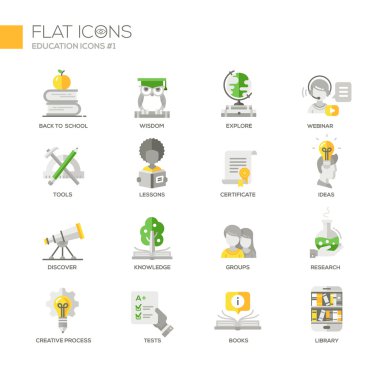 Modern okul ve eğitim ince çizgi tasarım simgeler, sembollerin