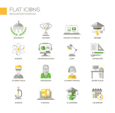 Modern okul ve eğitim ince çizgi tasarım simgeler, sembollerin