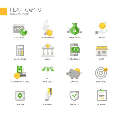 Düz tasarım simgeler, sembollerin set hattı modern ofis ve iş