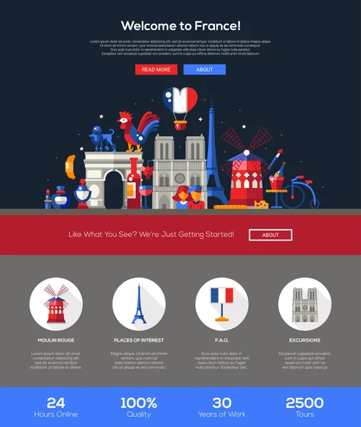 Viajar a Francia encabezado del sitio web banner con elementos de diseño web — Vector de stock
