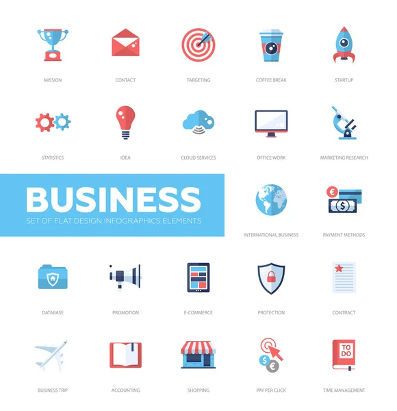 Business infographics flat design icons, web elements set — Stock Vector