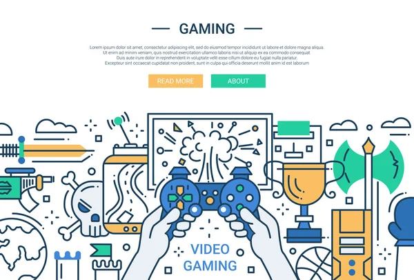 Jogos de vídeo - banner do site de design de linha — Vetor de Stock