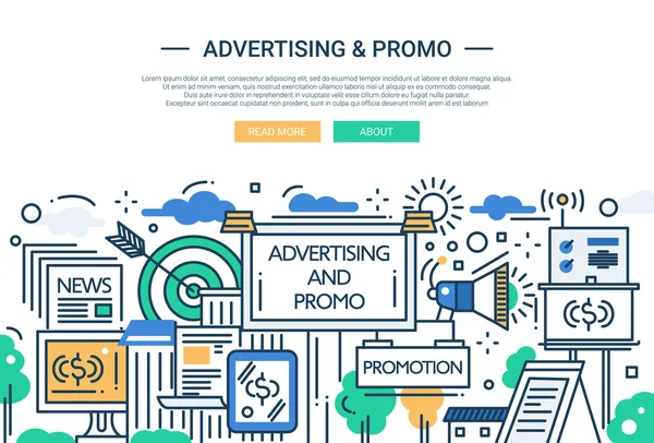 Reklam och Promo - line design webbplats banner — Stock vektor