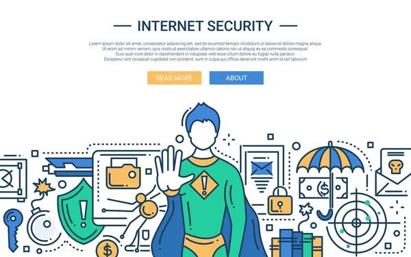 インター ネット セキュリティ - ライン設計ウェブサイト バナー — ストックベクタ