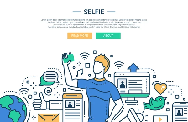 Selfie - line design website banner — Stock Vector