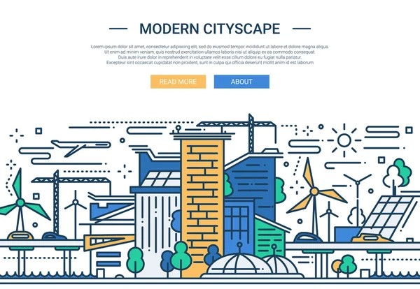 Modern Cityscape - banner do site de design de linha — Vetor de Stock