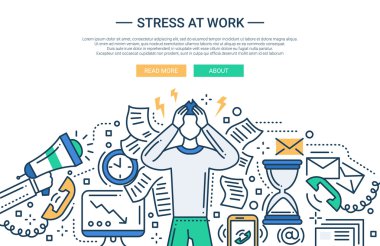 İş başında - çizgi düz Tasarım Web sitesi banner stres