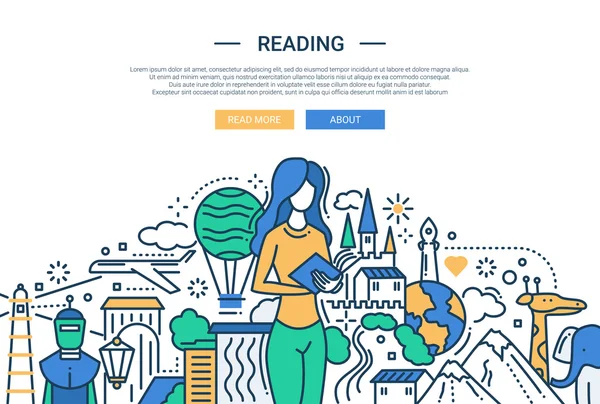 Reading - line design website banner — Διανυσματικό Αρχείο