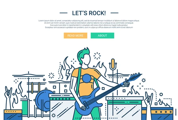 Lets rock - line design website banner — Stock Vector