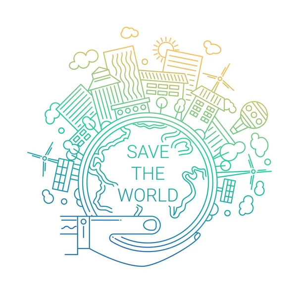 Σώσει τον κόσμο - Εικονογράφηση Σχεδιασμός γραμμή έννοια οικολογία — Διανυσματικό Αρχείο