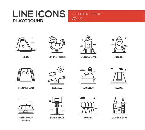 Kinderen speelplaats lijn-ontwerpset pictogrammen — Stockvector