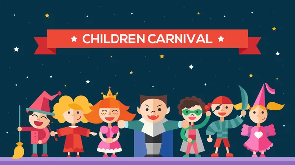 Kinderen carnaval - plat ontwerp tekens website banner — Stockvector