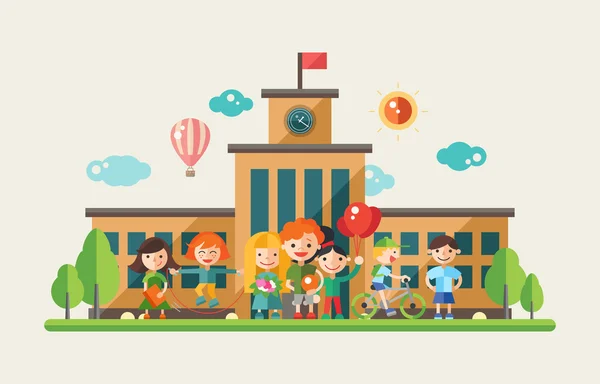 Children and the school - flat design characters website banner — Stock Vector