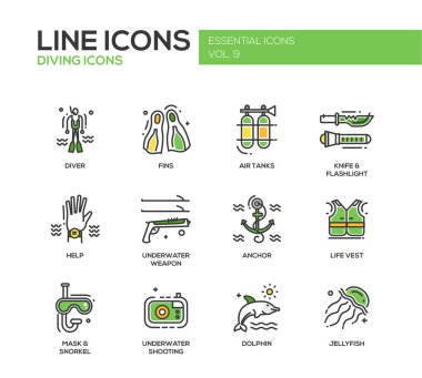 Tüplü dalış hattı tasarım Icons set