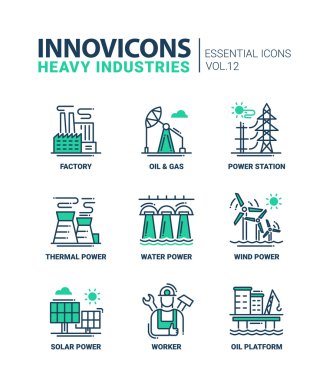 Heavy industry line design icons set clipart