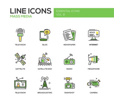 Kitle iletişim araçları satırı tasarım Icons set