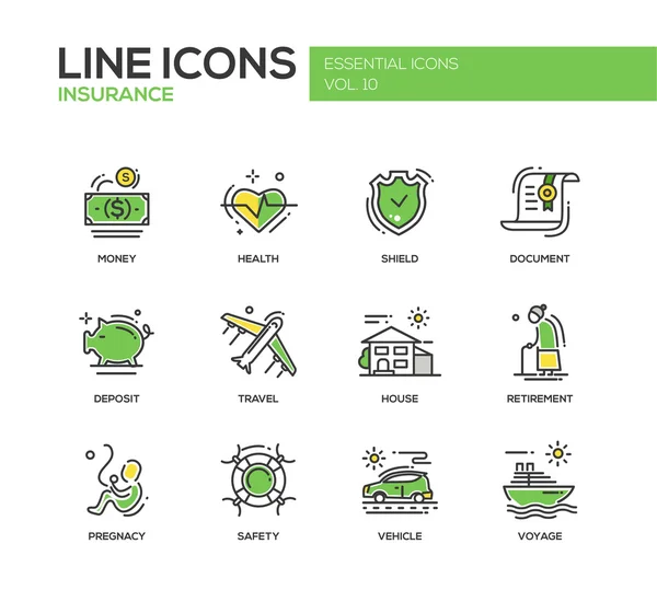 Tipos de seguros - conjunto de iconos de diseño de línea — Archivo Imágenes Vectoriales