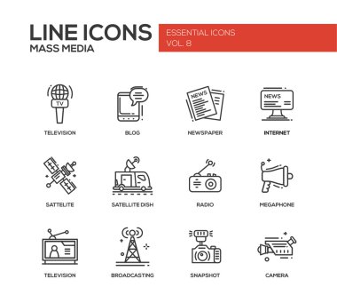 Kitle iletişim araçları satırı tasarım Icons set