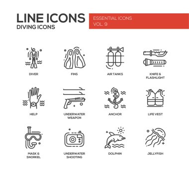 Tüplü dalış hattı tasarım Icons set