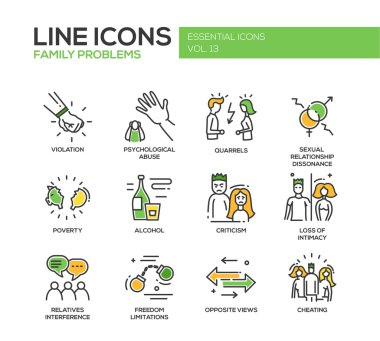 Aile sorunları-çizgisi tasarım Icons set