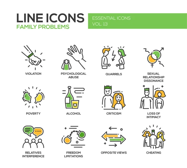 Problemas de família- conjunto de ícones de design de linha — Vetor de Stock