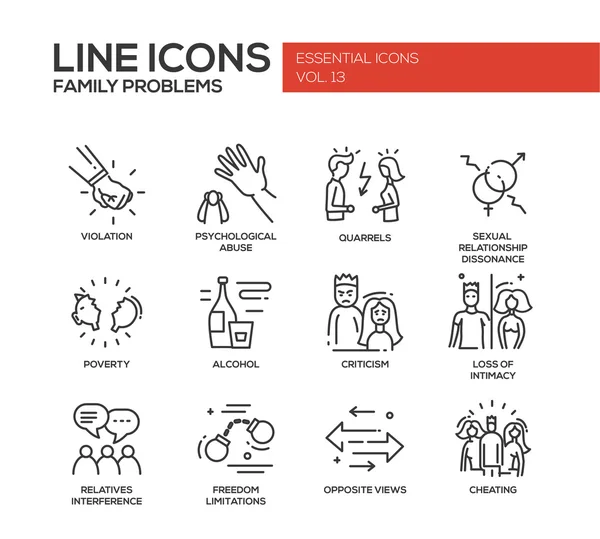 Problèmes familiaux- icônes de conception de ligne ensemble — Image vectorielle