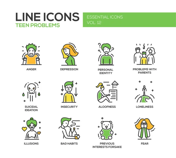 Adolescente problemas- línea de diseño iconos conjunto — Vector de stock