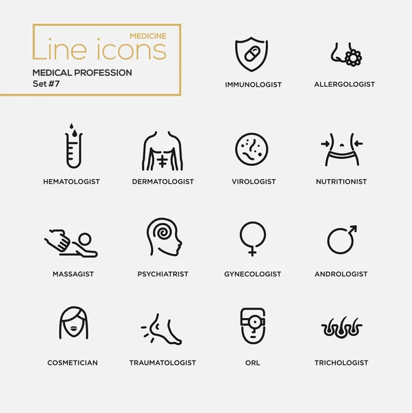 Profissão médica ícones de design de linha fina simples, conjunto de pictogramas — Vetor de Stock