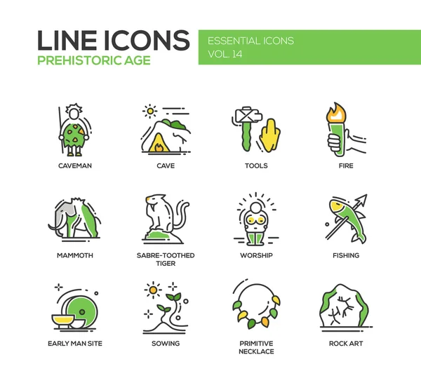 선사 시대 나이-라인 디자인 아이콘 세트 — 스톡 벡터
