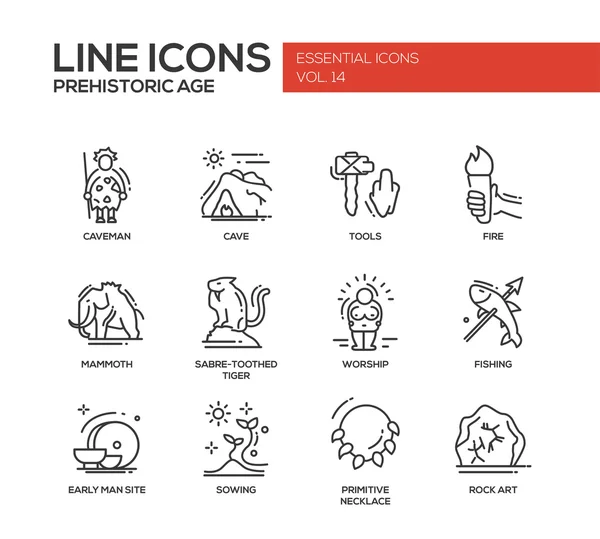 Conjunto de iconos de diseño de línea de edad prehistórica — Vector de stock