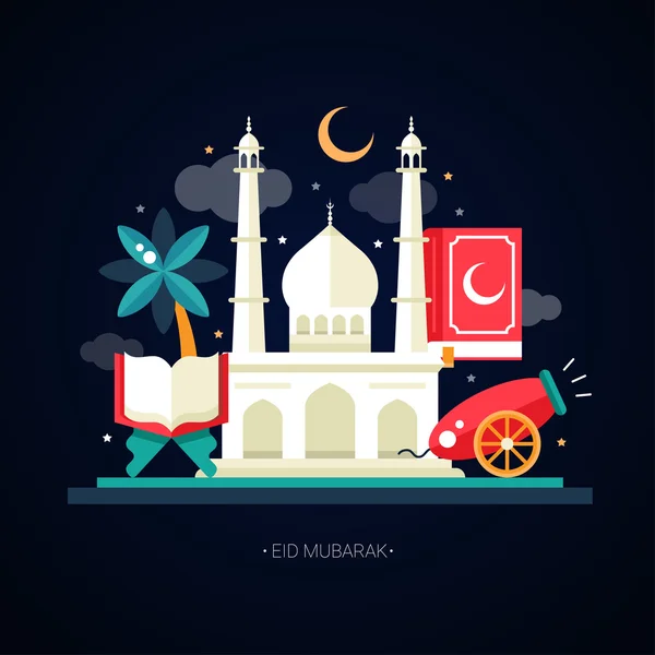 Vykort-mall med islamisk kultur ikoner — Stock vektor