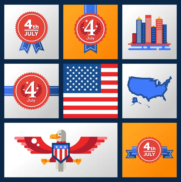 Ensemble d'insignes de fête de l'indépendance des États-Unis — Image vectorielle