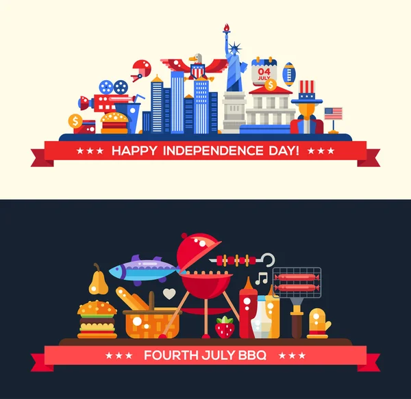 Ensemble de bannières pour la fête de l'indépendance et le barbecue des États-Unis — Image vectorielle
