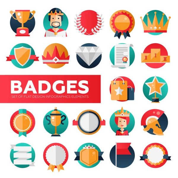 Badges, ribbons, awards icons set — Stock Vector