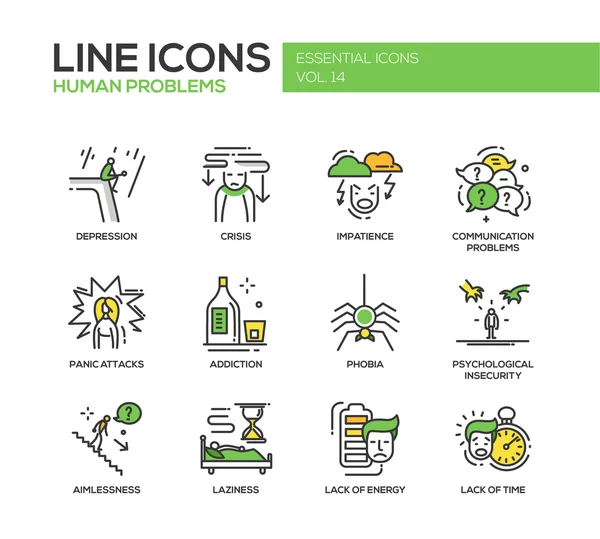 Problemas psicológicos humanos: conjunto de iconos de diseño de línea — Vector de stock