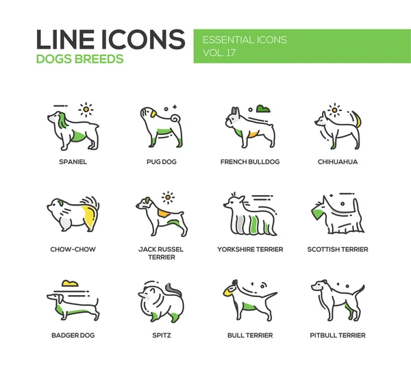 Razas de perros - conjunto de iconos de diseño de línea — Vector de stock