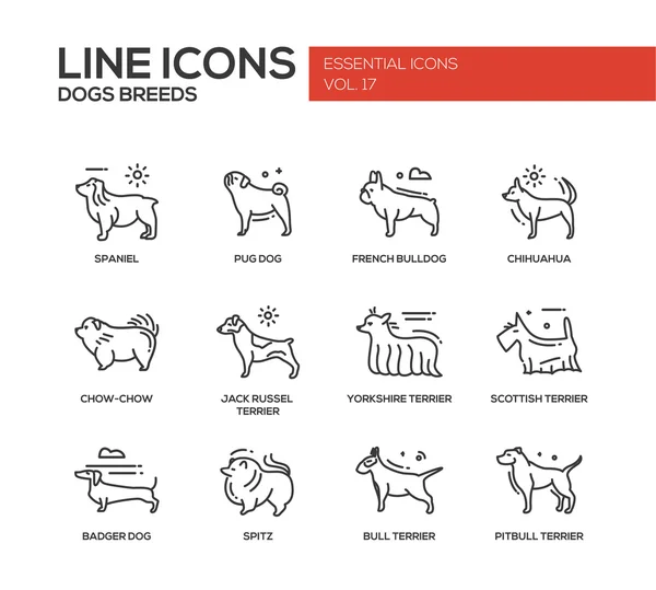 Razas de perros - conjunto de iconos de diseño de línea — Archivo Imágenes Vectoriales