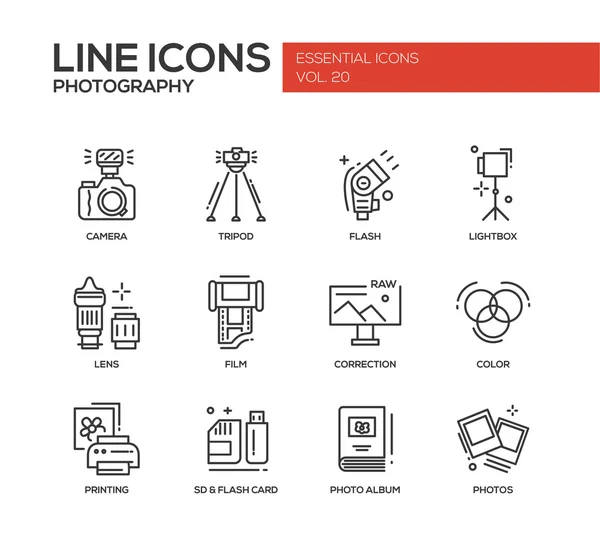 Conjunto de iconos de diseño de línea de fotografía — Vector de stock