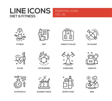 Diyet ve fitness - satırı tasarım Icons set