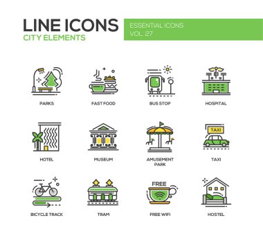 Şehir öğeleri - satırı tasarım Icons set